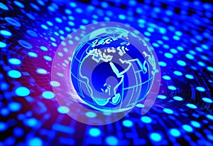 Blue globe on the digital technology background