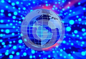 Blue globe on the digital technology background