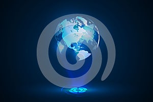 Blue globe world map hologram, vector