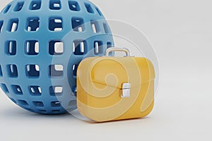Blue Globe and Yellow Briefcase on White Background