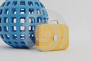 Blue Globe and Yellow Briefcase on White Background