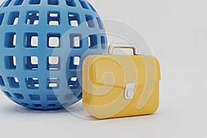 Blue Globe and Yellow Briefcase on White Background