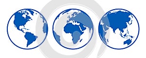 Blue globes with continents, view from different positions - vector