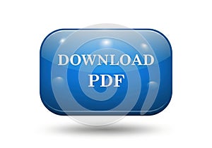 Blue glossy download pdf button isolated on white background