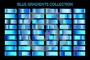 Blue glossy gradient, metal foil texture. Color swatch set. Collection of high quality vector gradients. Shiny metallic