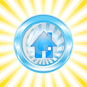 Blue glossy icon with a house on it