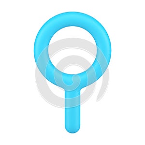 Blue glossy magnifying glass 3d icon realistic vector detective discovery science research