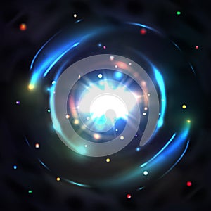 Blue glow light circle whirl vortex vector background