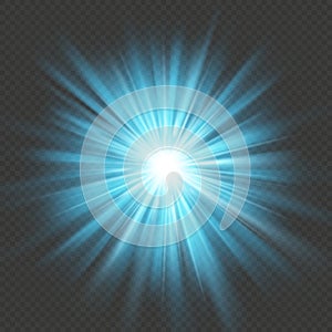 Blue glow star burst flare explosion light effect. Isolated on transparent background. EPS 10