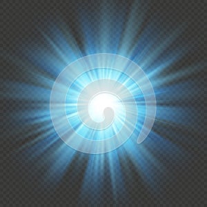 Blue glow star burst flare explosion light effect. Isolated on transparent background. EPS 10