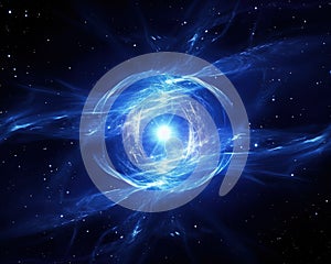 Blue glowin quasar in deep space.