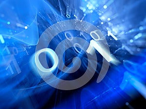 Blue glowing binary code stream abstract background