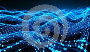 Blue glowing data cables transferring information background