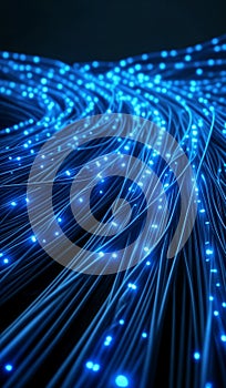 Blue glowing data cables transferring information background