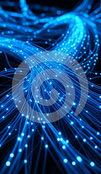 Blue glowing data cables transferring information background