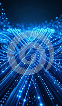 Blue glowing data cables transferring information background