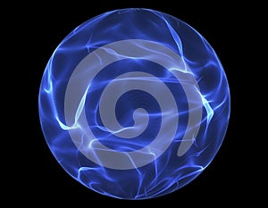 Blue glowing energy ball over black background