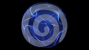 Blue glowing energy ball over black background