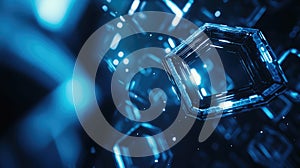 Blue glowing abstract hexagons representing digital data network blockchain