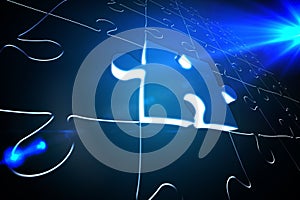 Blue glowing jigsaw piece on puzzle