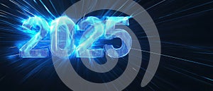 Blue glowing 2025 with light rays