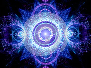 Blue glowing mandala fractal photo