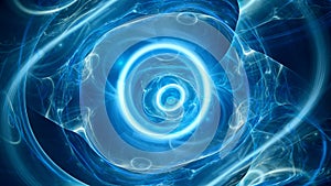 Blue glowing multidimensional circular energy in space