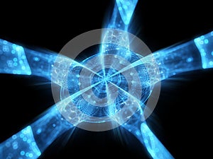 Blue glowing nanotechnology hub abstract background
