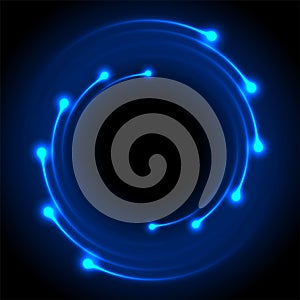 Blue glowing neon spiral circle abstract technology background