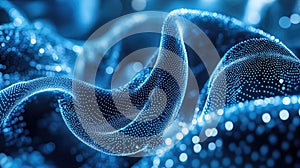 Blue glowing particles creating abstract digital wave network