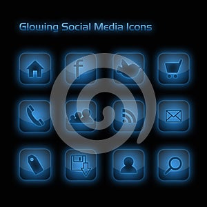Blue Glowing Social Media Icons