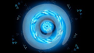 Blue glowing spinning electric force abstract background
