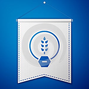 Blue Gluten free grain icon isolated on blue background. No wheat sign. Food intolerance symbols. White pennant template