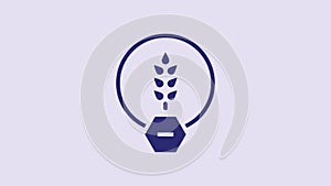 Blue Gluten free grain icon isolated on purple background. No wheat sign. Food intolerance symbols. 4K Video motion