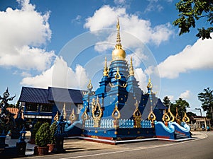 Blue god spirit Buddhist deity at Chiang Rai's Wat Rong Suea Ten (Blue Temple)