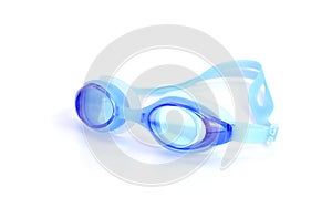 Blue goggles for swim on white background