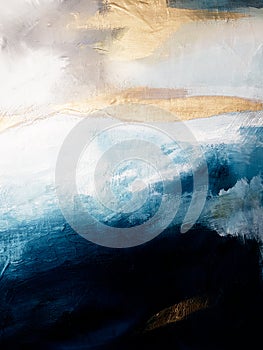 Blue and gold. Abstract Art Painting background. Painting Blue Sea