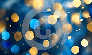 Blue And Gold Abstract Background With Blurred Lights On New Year Eve