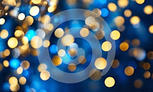 Blue And Gold Abstract Background With Blurred Lights On New Year Eve