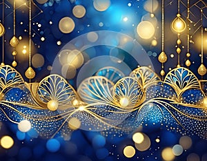 Blue and gold Abstract background and bokeh on New Year\'s Eve