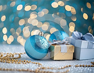 Blue and gold Abstract background and bokeh on New Year\'s Eve