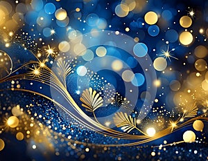 Blue and gold Abstract background and bokeh on New Year\'s Eve