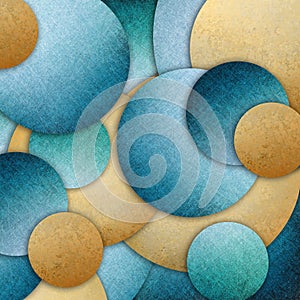 Blue gold abstract background design of layers of round circle shapes in random pattern
