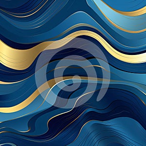 Blue and gold abstract wavy background. Vector illustration for your design