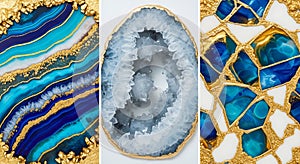 Blue and gold agate geode crystal art image