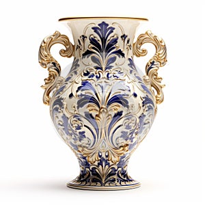 Blue And Gold Baroque Vase With Decorative Handles