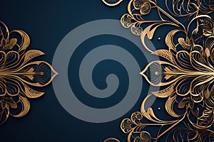 Blue and gold business banner background with golden king ornate and copy space