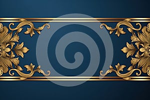 Blue and gold business banner background with golden ornate