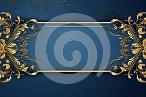 Blue and gold business banner background with golden ornate and copy space