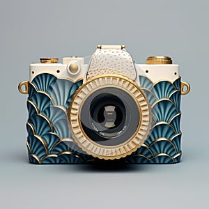 Blue And Gold Camera With Surrealist Ceramics Design